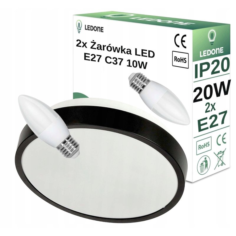 PLAFON czarny lampa oprawa sufitowa 20W LEd na E27