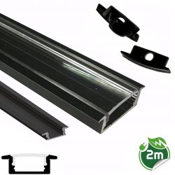 Zestaw PROFIL ALUMINIOWY czarny wpuszczany slim eko do taśm LED 2m + KLOSZ
