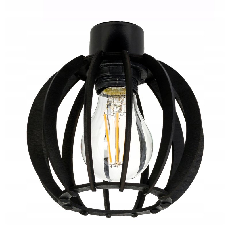 LAMPA SUFITOWA WISZĄCA PLAFON ŻYRANDOL CZARNY LOFT KLOSZ DREWNO NA 3x E27