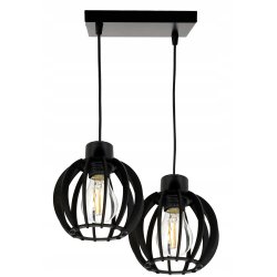 LAMPA ZWIS SUFITOWA WISZĄCA ŻYRANDOL CZARNY LOFT KLOSZ DREWNO CZARNE 2x E27