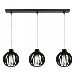 LAMPA ZWIS SUFITOWA WISZĄCA ŻYRANDOL CZARNY LOFT KLOSZ DREWNO CZARNE 3x E27