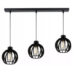 LAMPA ZWIS SUFITOWA WISZĄCA ŻYRANDOL CZARNY LOFT KLOSZ DREWNO CZARNE 3x E27