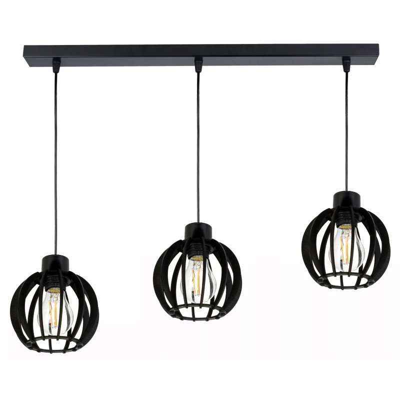 LAMPA ZWIS SUFITOWA WISZĄCA ŻYRANDOL CZARNY LOFT KLOSZ DREWNO CZARNE 3x E27