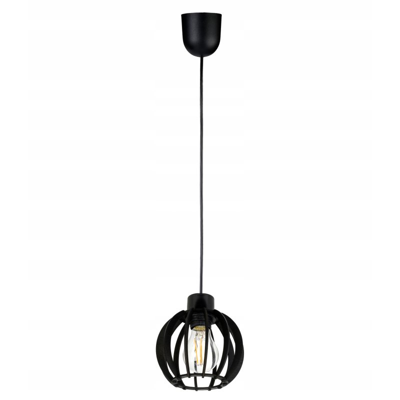 LAMPA ZWIS SUFITOWA WISZĄCA ŻYRANDOL CZARNY LOFT KLOSZ DREWNO CZARNE NA E27