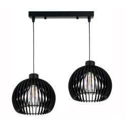 Lampa wisząca CZARNA żyrandol zwis sufit klosz drewno kula gęsta na 2x E27