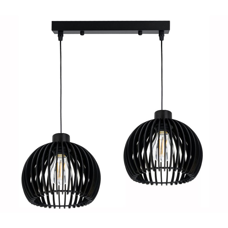 Lampa wisząca CZARNA żyrandol zwis sufit klosz drewno kula gęsta na 2x E27