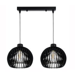 Lampa wisząca CZARNA żyrandol zwis sufit klosz drewno kula gęsta na 2x E27