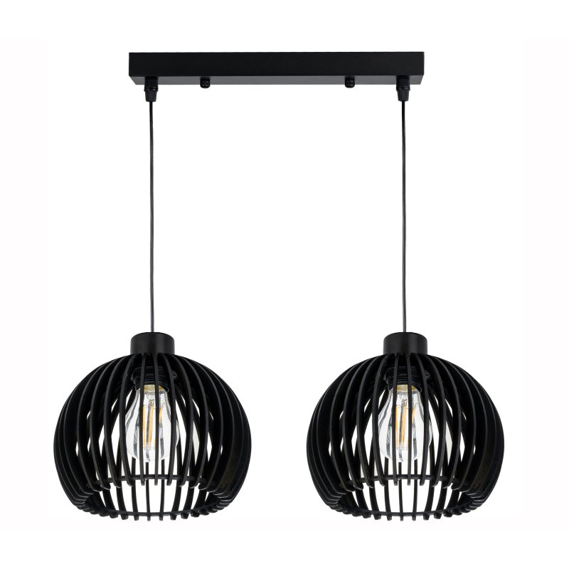 Lampa wisząca CZARNA żyrandol zwis sufit klosz drewno kula gęsta na 2x E27