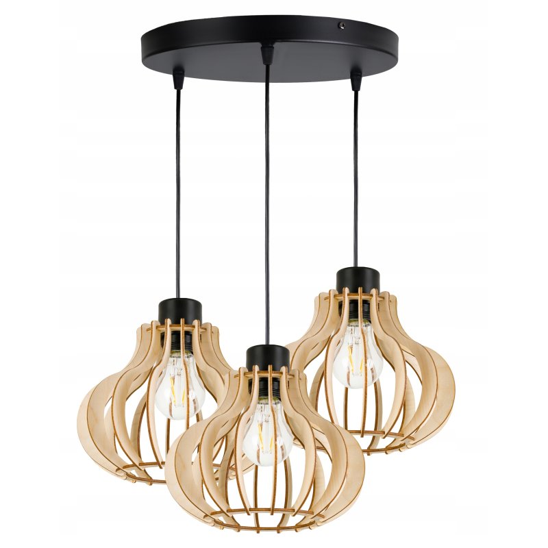 LAMPA sufitowa wisząca zwis Loft Drewno na 3x E27