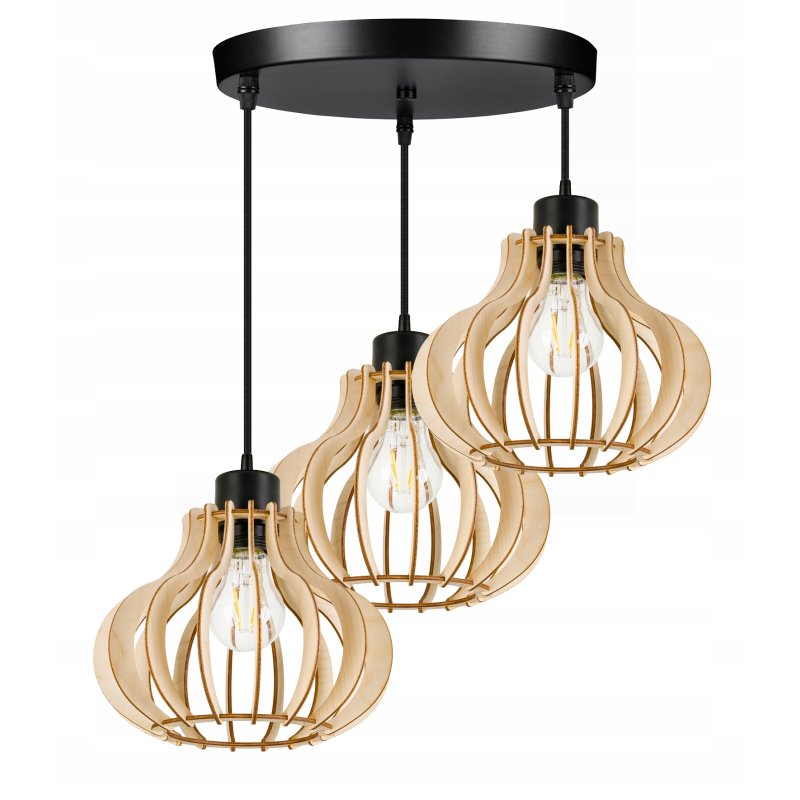 LAMPA sufitowa wisząca zwis Loft Drewno na 3x E27