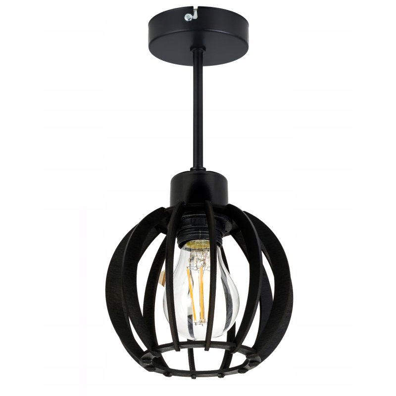 LAMPA STAŁA SUFITOWA PLAFON ŻYRANDOL CZARNY LOFT KLOSZ DREWNO CZARNE NA E27