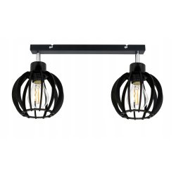 LAMPA SUFITOWA WISZĄCA PLAFON ŻYRANDOL CZARNY LOFT KLOSZ DREWNO NA 2x E27