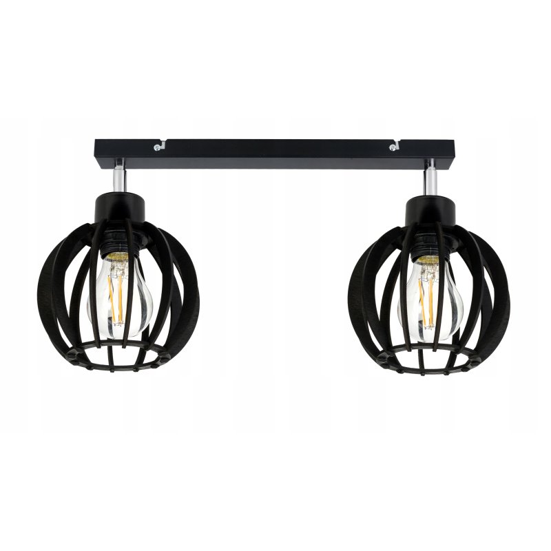 LAMPA SUFITOWA WISZĄCA PLAFON ŻYRANDOL CZARNY LOFT KLOSZ DREWNO NA 2x E27