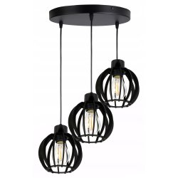 LAMPA ZWIS SUFITOWA WISZĄCA ŻYRANDOL CZARNY LOFT KLOSZ DREWNO CZARNE 3x E27