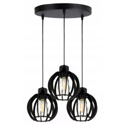 LAMPA ZWIS SUFITOWA WISZĄCA ŻYRANDOL CZARNY LOFT KLOSZ DREWNO CZARNE 3x E27