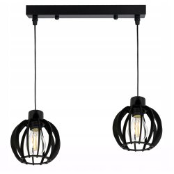 LAMPA ZWIS SUFITOWA WISZĄCA ŻYRANDOL CZARNY LOFT KLOSZ DREWNO CZARNE 2x E27