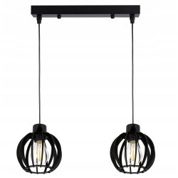 LAMPA ZWIS SUFITOWA WISZĄCA ŻYRANDOL CZARNY LOFT KLOSZ DREWNO CZARNE 2x E27