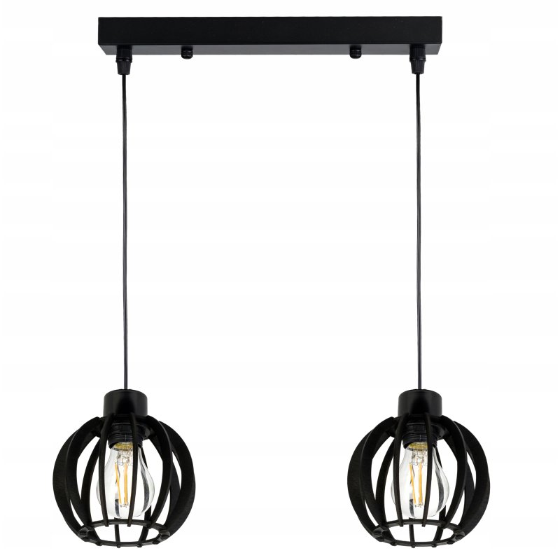 LAMPA ZWIS SUFITOWA WISZĄCA ŻYRANDOL CZARNY LOFT KLOSZ DREWNO CZARNE 2x E27
