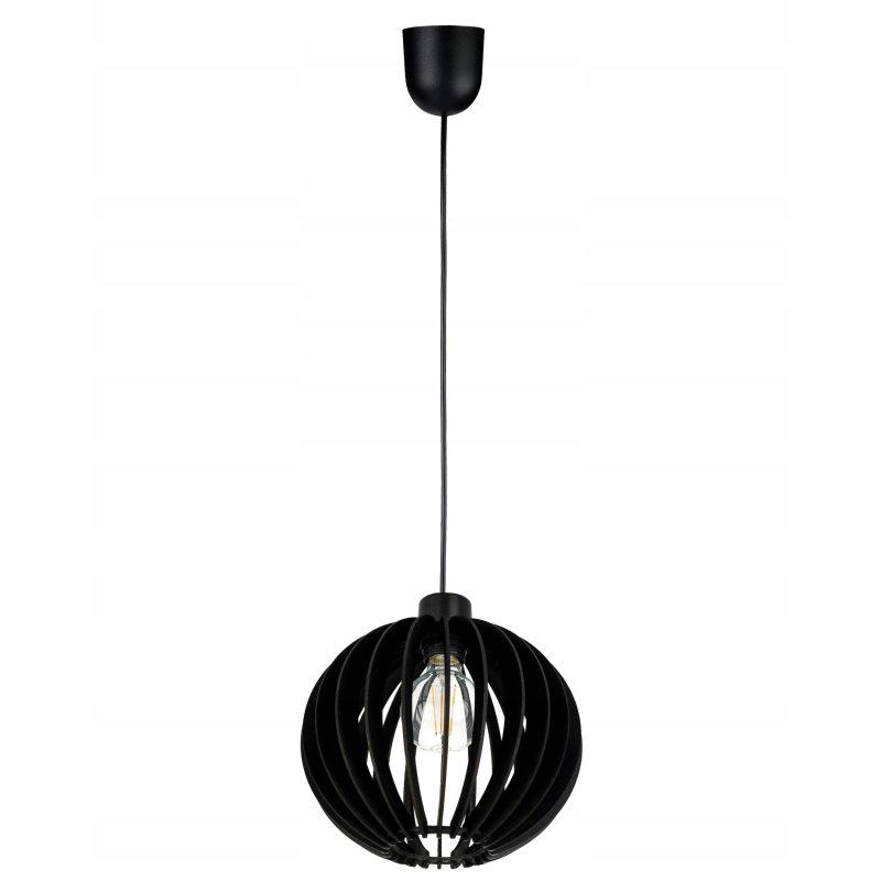 Lampa wisząca zwis żyrandol sufitowa LOFT klosz kula Drewno czarne 1x E27