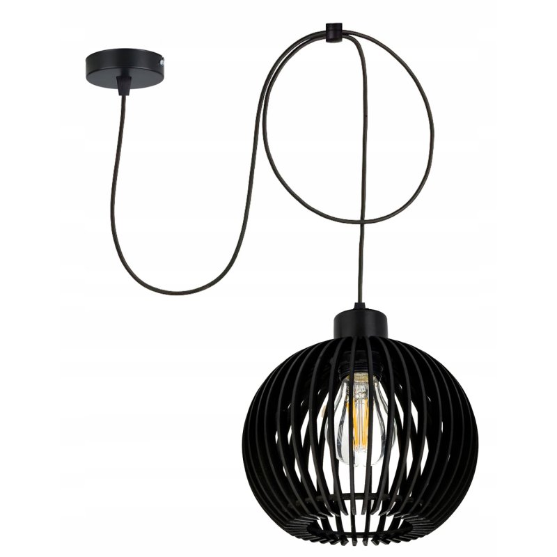 LAMPA sufitowa wisząca CZARNA zwis Loft na 1x E27 pająk Drewno CZARNE