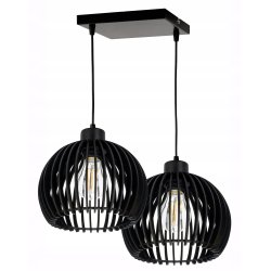 Lampa wisząca CZARNA żyrandol zwis sufit klosz drewno kula gęsta na 2x E27