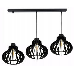 LAMPA sufitowa wisząca CZARNA zwis Loft na 3x E27 Drewno CZARNE