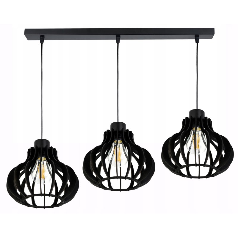 LAMPA sufitowa wisząca CZARNA zwis Loft na 3x E27 Drewno CZARNE