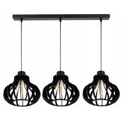 LAMPA sufitowa wisząca CZARNA zwis Loft na 3x E27 Drewno CZARNE