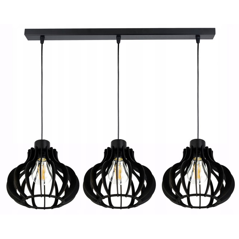 LAMPA sufitowa wisząca CZARNA zwis Loft na 3x E27 Drewno CZARNE