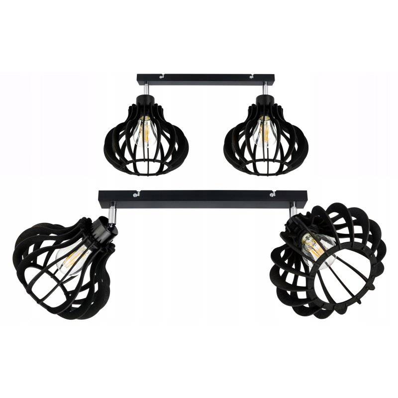 LAMPA SUFITOWA PLAFON RUCHOMY ŻYRANDOL LOFT klosz CZARNY DREWNO na 2x E27