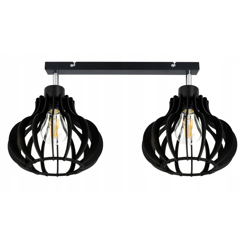 LAMPA SUFITOWA PLAFON RUCHOMY ŻYRANDOL LOFT klosz CZARNY DREWNO na 2x E27