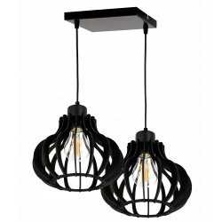 LAMPA sufitowa wisząca CZARNA zwis Loft na 2x E27 Drewno CZARNE