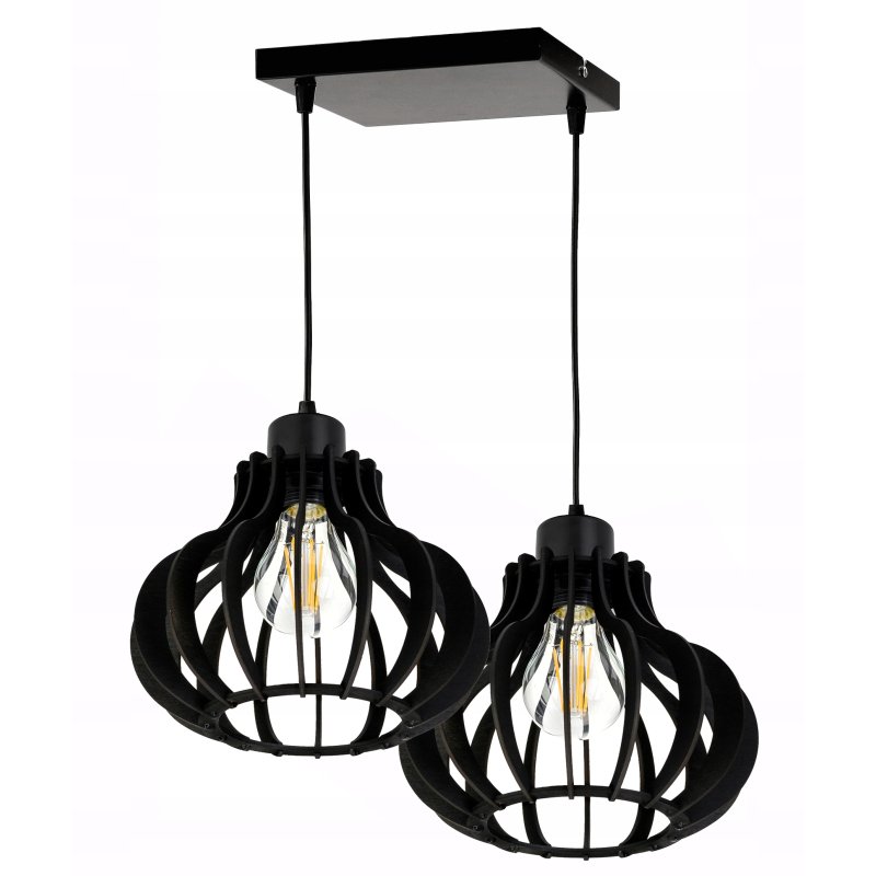 LAMPA sufitowa wisząca CZARNA zwis Loft na 2x E27 Drewno CZARNE