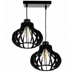 LAMPA sufitowa wisząca CZARNA zwis Loft na 2x E27 Drewno CZARNE