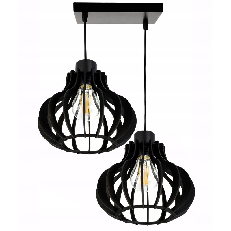 LAMPA sufitowa wisząca CZARNA zwis Loft na 2x E27 Drewno CZARNE