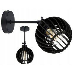 Lampa kinkiet E27 ścienny czarny ruchomy loft kula drewno czarna