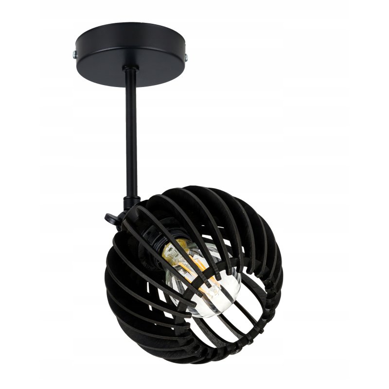 Lampa kinkiet E27 ścienny czarny ruchomy loft kula drewno czarna