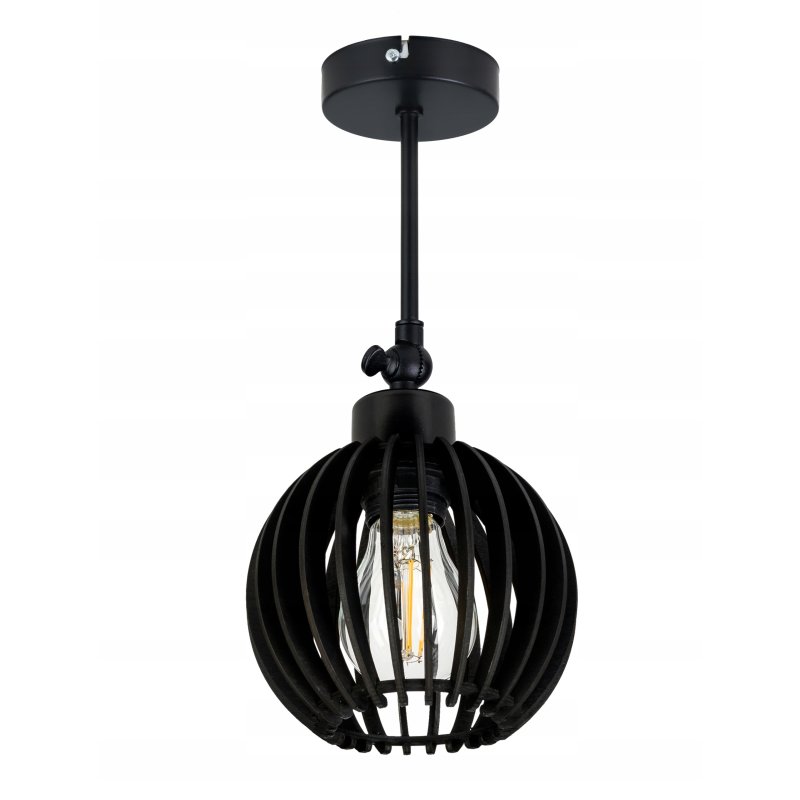 Lampa kinkiet E27 ścienny czarny ruchomy loft kula drewno czarna