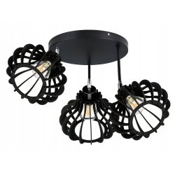 LAMPA SUFITOWA PLAFON RUCHOMY ŻYRANDOL LOFT klosz CZARNY DREWNO na 3x E27
