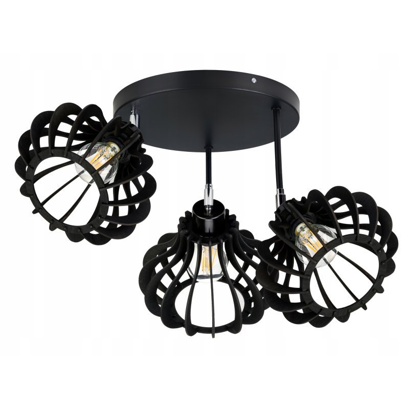 LAMPA SUFITOWA PLAFON RUCHOMY ŻYRANDOL LOFT klosz CZARNY DREWNO na 3x E27
