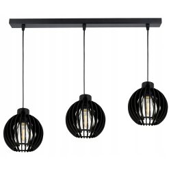 LAMPA czarna WISZĄCA ZWIS żyrandol sufitowa LOFT klosz Drewno kulka 3