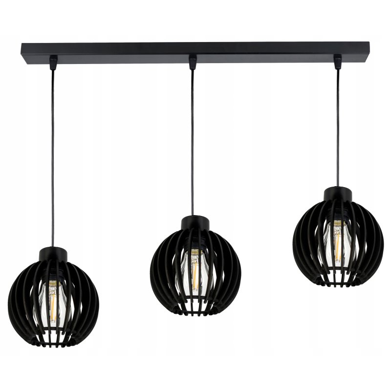 LAMPA czarna WISZĄCA ZWIS żyrandol sufitowa LOFT klosz Drewno kulka 3