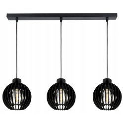 LAMPA czarna WISZĄCA ZWIS żyrandol sufitowa LOFT klosz Drewno kulka 3