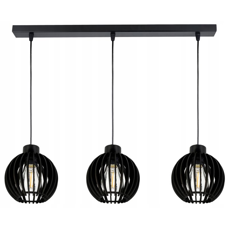 LAMPA czarna WISZĄCA ZWIS żyrandol sufitowa LOFT klosz Drewno kulka 3