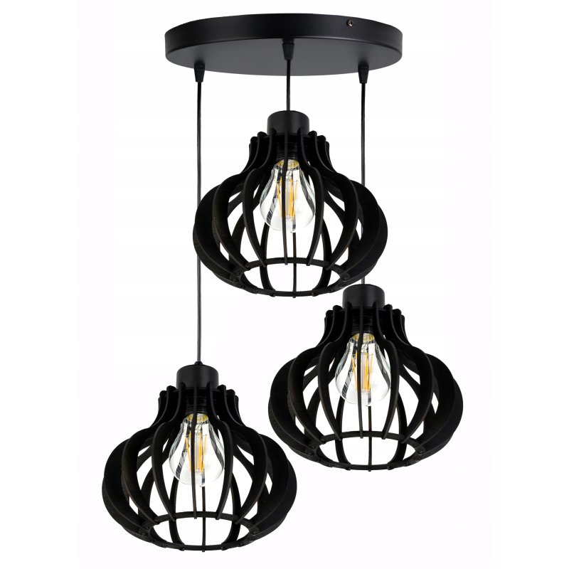 LAMPA sufitowa wisząca CZARNA zwis Loft na 3x E27 Drewno CZARNE