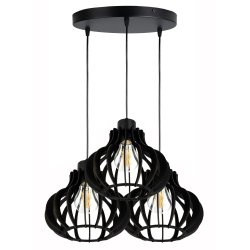 LAMPA sufitowa wisząca CZARNA zwis Loft na 3x E27 Drewno CZARNE