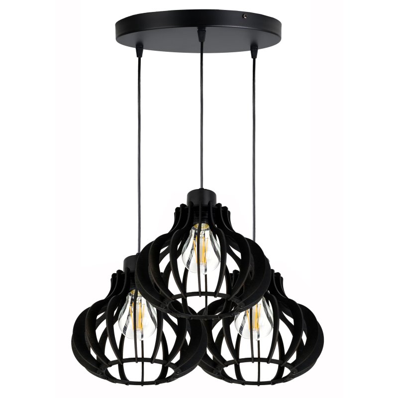 LAMPA sufitowa wisząca CZARNA zwis Loft na 3x E27 Drewno CZARNE