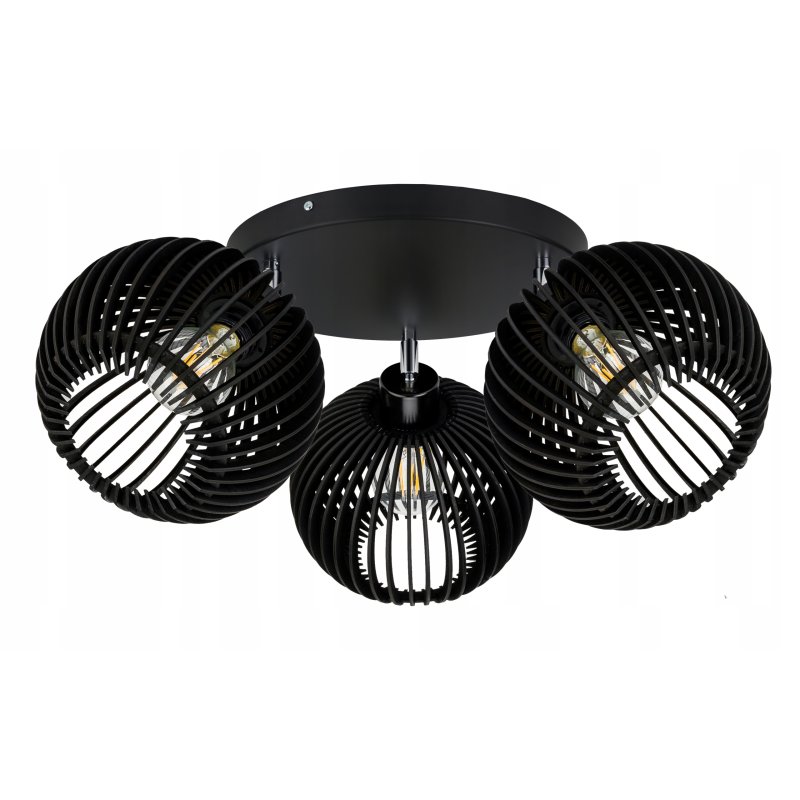 LAMPA SUFITOWA PLAFON RUCHOMY ŻYRANDOL LOFT klosz CZARNY DREWNO na 3x E27