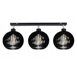 LAMPA SUFITOWA PLAFON RUCHOMY ŻYRANDOL LOFT klosz CZARNY DREWNO na 3x E27