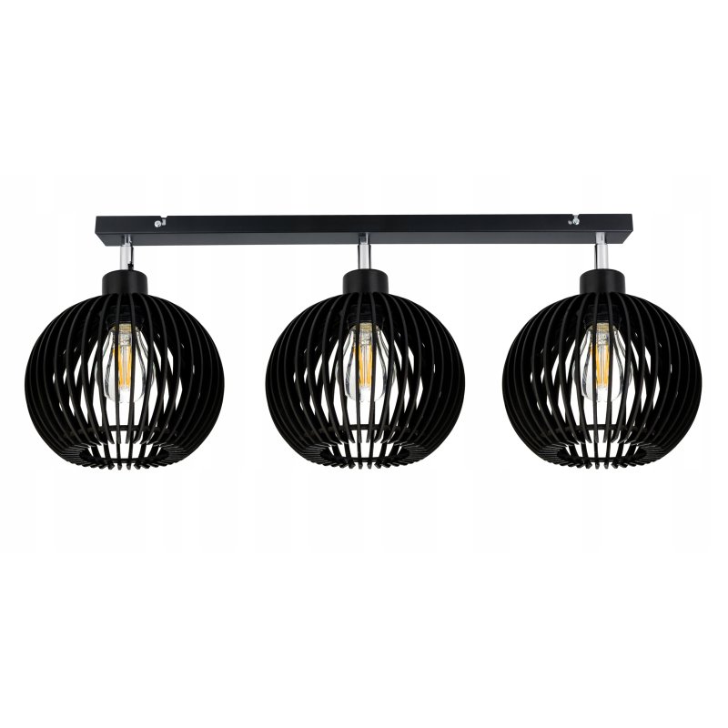 LAMPA SUFITOWA PLAFON RUCHOMY ŻYRANDOL LOFT klosz CZARNY DREWNO na 3x E27